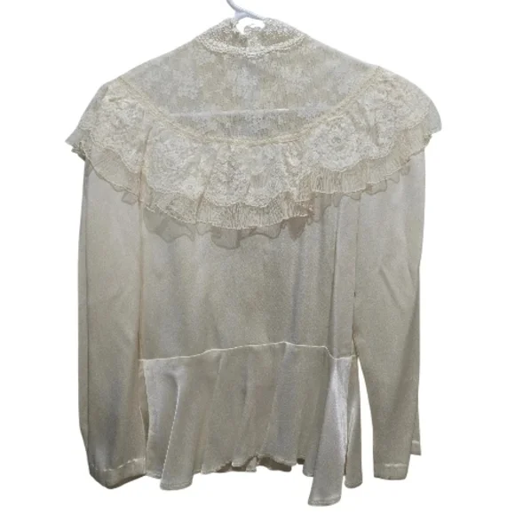 Gunne Sax Ivory Lace Ruffle Blouse Size 11 - Picture 6 of 6